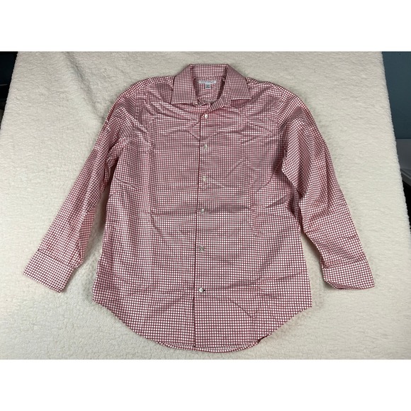 Banana Republic Red Gingham Check Dress Shirt Mens Large L 16 16 1/2 - Picture 2 of 8